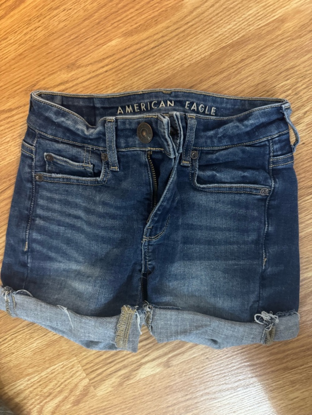American Eagle Outfitters Dark Blue Rolled Hem Denim Shorts